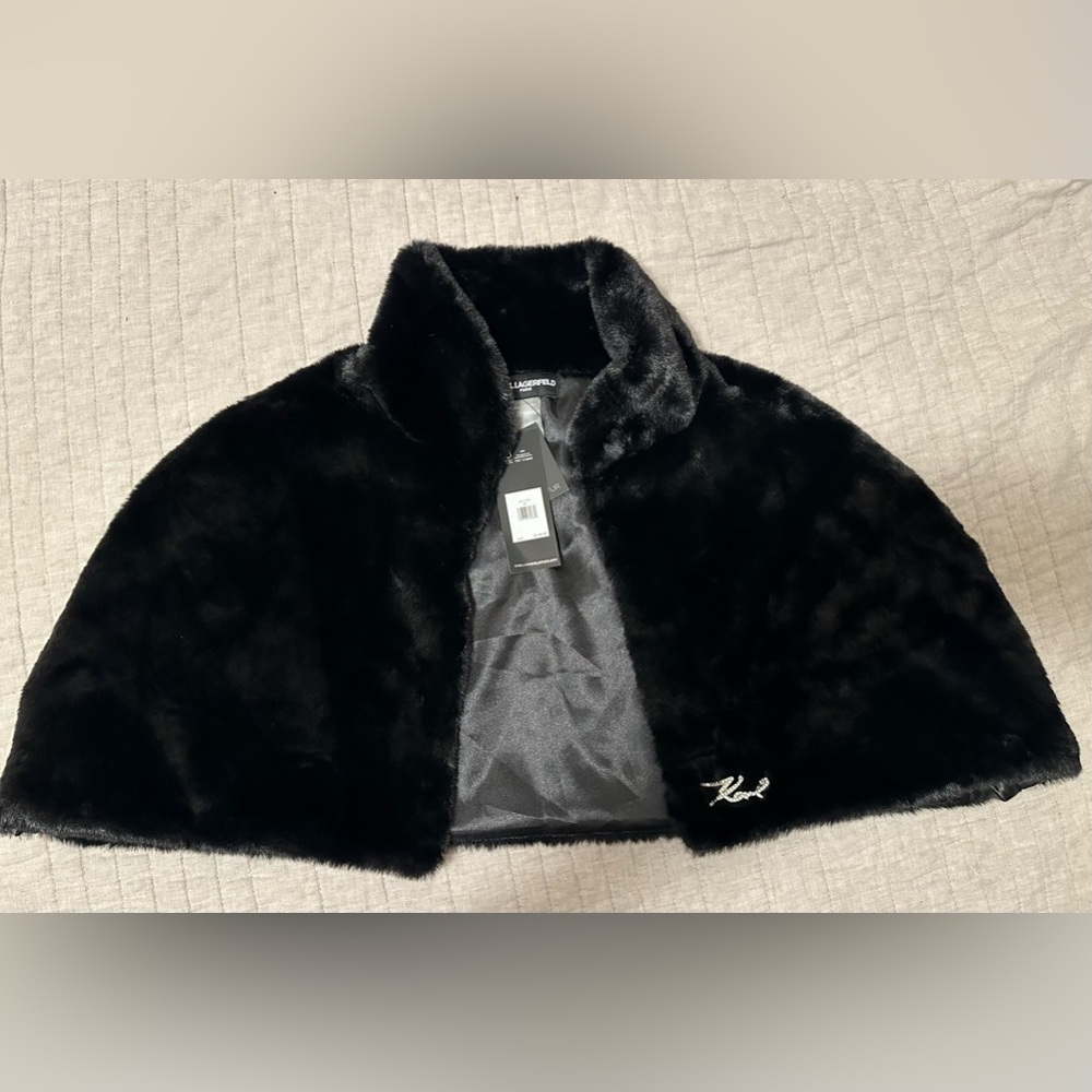Brand new Karl Lagerfeld Black Faux Fur Cape Women's One Size